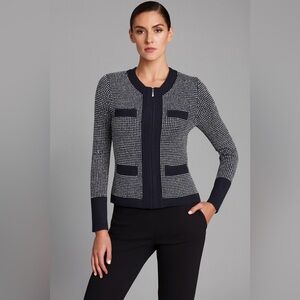 ST. JOHN knit cardigan sweater navy and white